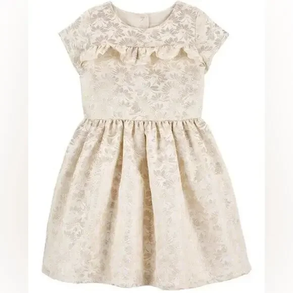 Carter’s girl jacquard woven dress cream metallic gold floral Size 8 - Picture 11 of 11